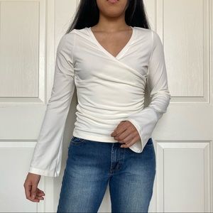 [SOLD] Express White Crossover Long Sleeve Blouse